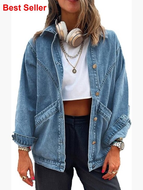 Jackets & Blazers - Oversized Distressed Denim Jacket Button Down Long Sleeve Pockets